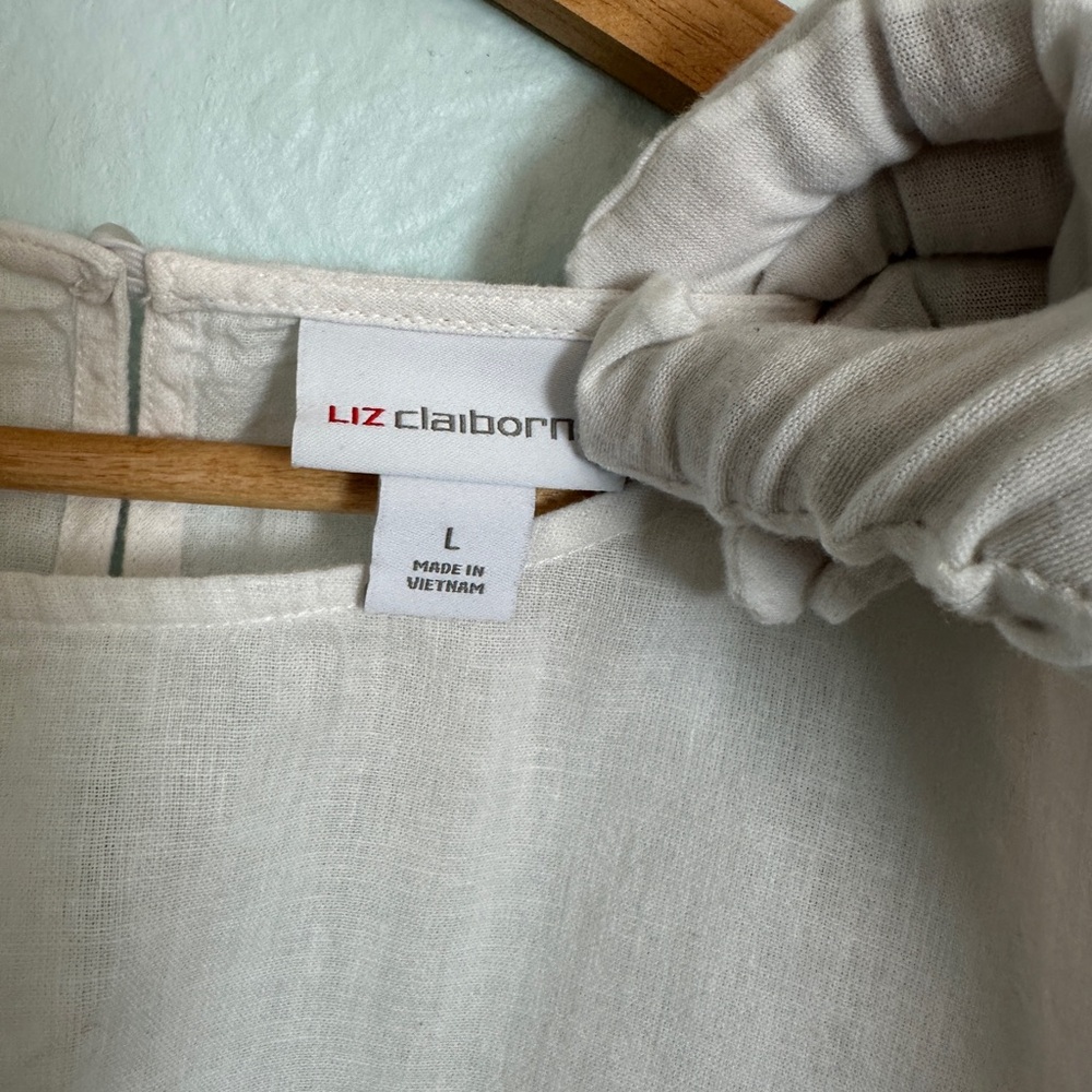 Liz Claiborne White Linen Blend Women’s Short Sleeve Shirt Size L - Picture 8 of 10